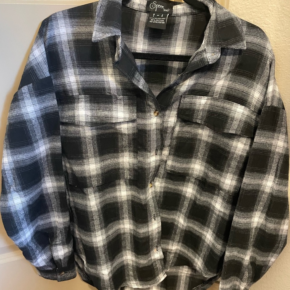Oversized plaid long sleeve button up shirt
